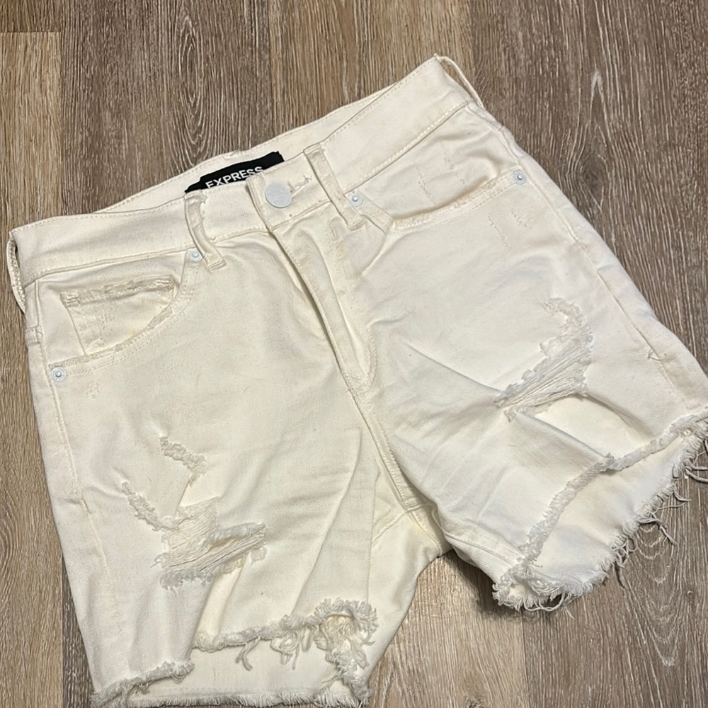 Express white Distressed high rise Denim bermuda Shorts